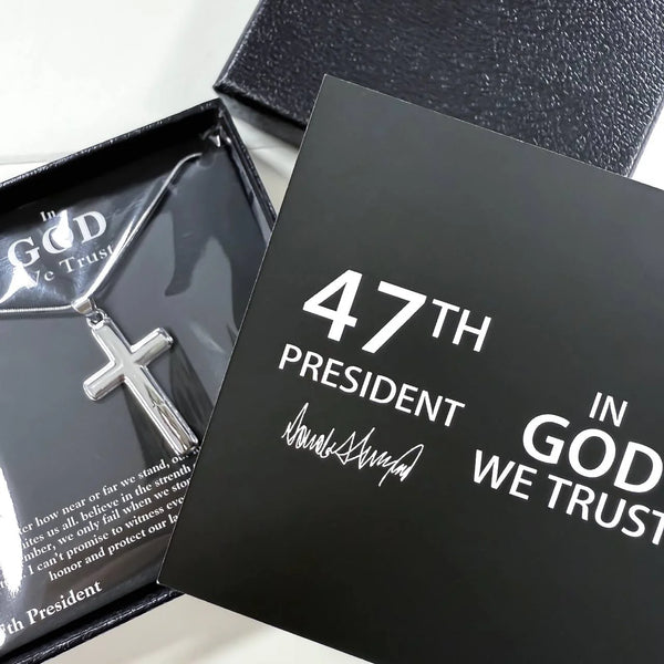 Sterling Silver 47 President “In God We Trust” Cross Necklace - Image 2